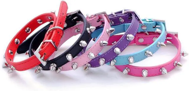 Alt view image 4 of 5 - Spiked Studded Leather Dog Collar Mushrooms Rivets Cat Collar for Small Medium Dog Cat Puppy Kitty (M, Hot Pink)