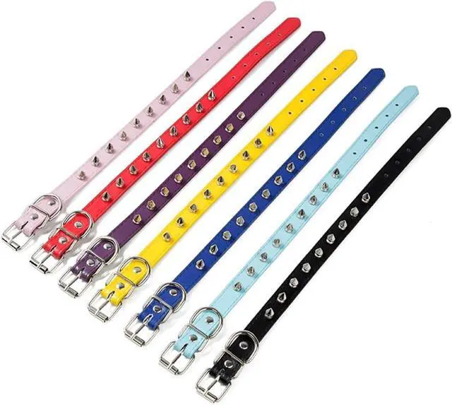 Alt view image 5 of 5 - Spiked Studded Leather Dog Collar Mushrooms Rivets Cat Collar for Small Medium Dog Cat Puppy Kitty (M, Hot Pink)