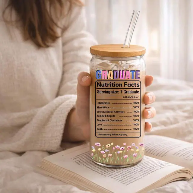 Alt view image 6 of 7 - College Graduation Gifts for Women 2026, Glass Cup 16oz with Bamboo Lid and Straw High School Graduation Gifts for Women, Grad Gifts for Girls Friend Daughter Coworker