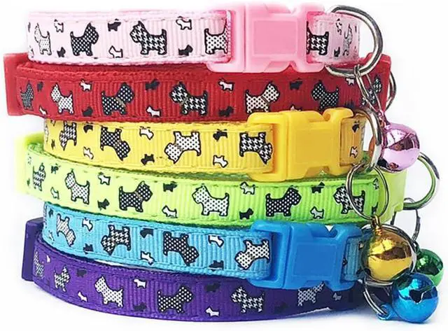 Alt view image 6 of 6 - XS Dog Collar with Bell, 2 Pack Nylon Cute Puppy Collar with Bell, Green | Adjustable Bells Collar for Walking Male Female XXS XS S Puppies Little Tiny Pets Animals