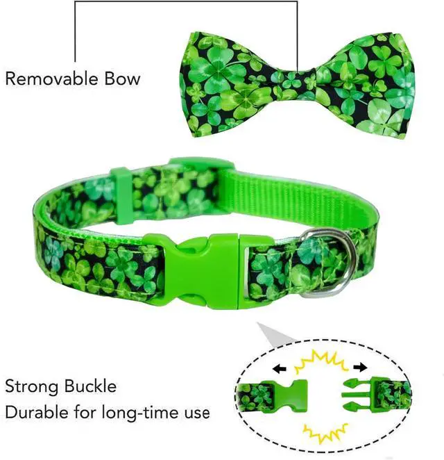 Alt view image 2 of 6 - St Patrick Day Dog Bow Tie with Collar, Irish Holiday Shamrock Lucky Collar for Boys and Girls Large Medium Pets Puppies (St. Patrick's Day, Large-(16-27") Neck * 1" Wide)