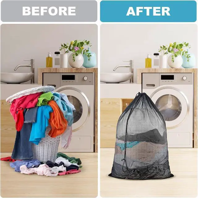 Alt view image 5 of 7 - 3 Pack Large Mesh Laundry Bag, 24 x 36 Inch Mesh Wash Bag with Drawstring Closure, Delicates Bag for Washing Machine - Perfect for College Dorms, Travel, Laundromats, Apartments (Black)