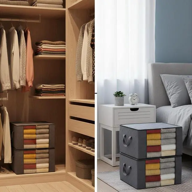 Alt view image 6 of 7 - 90L Grey Storage Bags with Lids, Zipper & Clear Window, 3-Pack Foldable Large Closet Organizers for Clothes, Comforters, Under Bed