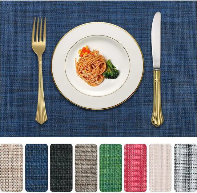 Main image of Vinyl Placemats Set of 4, PVC Woven Washable Non-Slip Table Mats, Heat Resistant Wrinkle Free Place Mats for Dining Table, Easy to Clean (4, Navy Blue)