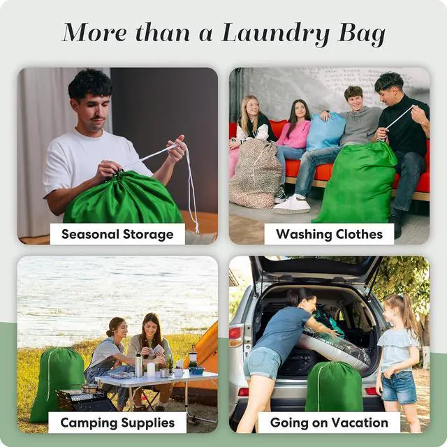 Alt view image 7 of 7 - Handy Laundry XL Nylon Laundry Bag 30"x40", 60 lb Capacity, Green | 30"x40" XL Nylon Laundry Bag, Locking Drawstring, Machine Washable, Heavy Duty, Travel Dorm Hamper Liner, Green