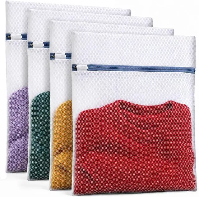 Main image of Laundry Bags 4 Pack - Rhaufein Honeycomb Mesh Laundry Bags, 11.4x15.5 Inches Medium Wash Bags for Delicates, Bras, Lingerie, Baby Clothes, Durable Zipper, Protect Garments from Snag, Tangle & Deform