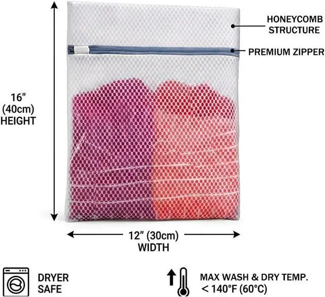 Alt view image 2 of 7 - Laundry Bags 4 Pack - Rhaufein Honeycomb Mesh Laundry Bags, 11.4x15.5 Inches Medium Wash Bags for Delicates, Bras, Lingerie, Baby Clothes, Durable Zipper, Protect Garments from Snag, Tangle & Deform