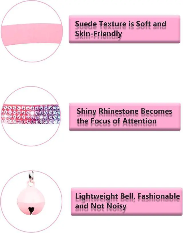 Alt view image 4 of 6 - Cat Collars for Girl Cats with Rhinestone Soft Velvet,Breakaway Cat Collars with Bell,Adjustable Safe Kitten Collar (Black)