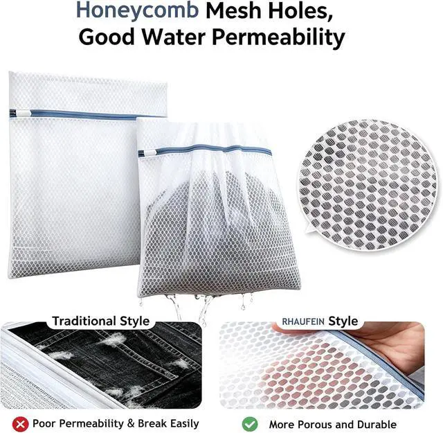 Alt view image 5 of 7 - Laundry Bags 4 Pack - Rhaufein Honeycomb Mesh Laundry Bags, 11.4x15.5 Inches Medium Wash Bags for Delicates, Bras, Lingerie, Baby Clothes, Durable Zipper, Protect Garments from Snag, Tangle & Deform