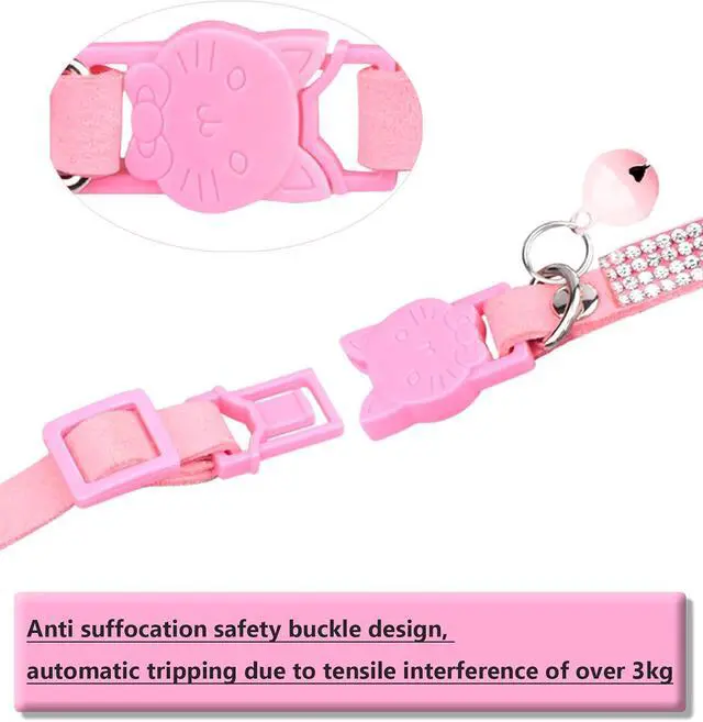 Alt view image 5 of 6 - Cat Collars for Girl Cats with Rhinestone Soft Velvet,Breakaway Cat Collars with Bell,Adjustable Safe Kitten Collar (Black)