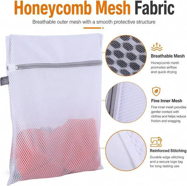 Alt view image 2 of 6 - Kimmama Laundry Bags Mesh Wash Bags, Garment Bag for Washing Machine, 1L+1M | Washing Machine Bags for Delicates, Lingerie, Underwear, Bra, Socks, Scarf, Shoes, Honeycomb