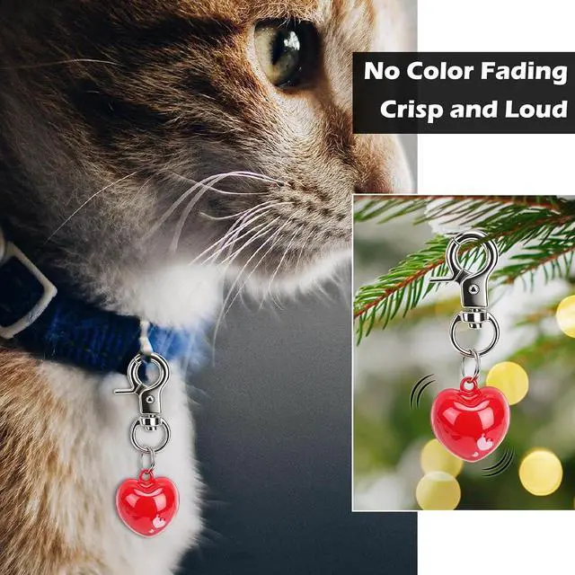 Alt view image 3 of 6 - EXPAWLORER Pet Bells for Dog Cat Collar Charm - 2 Pack Cat Collar Accessories Bells Loud, Pet Jingle Ornament Training Pendant Neck Decoration Love Heart Shaped, Tracker for Saving Birds