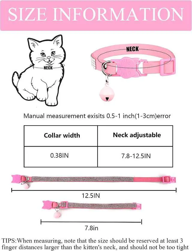 Alt view image 6 of 6 - Cat Collars for Girl Cats with Rhinestone Soft Velvet,Breakaway Cat Collars with Bell,Adjustable Safe Kitten Collar (Black)