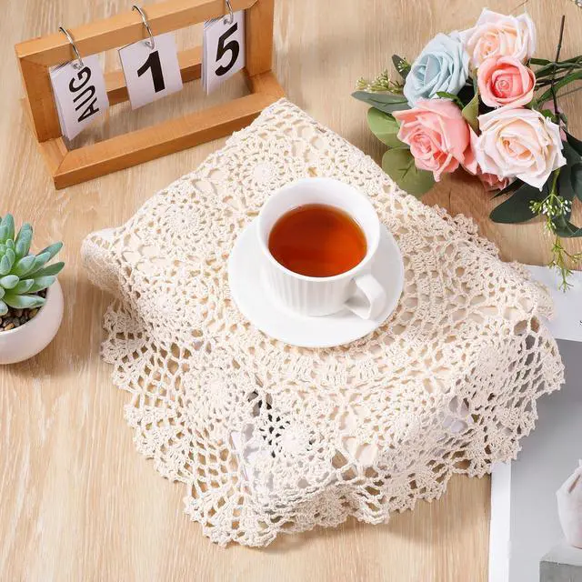 Alt view image 3 of 7 - Dollies for Tables, 15.7 Inch Large Cotton Handmade Table Doilies Vintage Round Crochet Doilies Lace Placemats Knitted Tablecloth for Home Kitchen Dining Room Wedding Party Decoration (Beige)