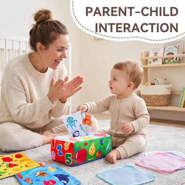 Alt view image 5 of 7 - Yeeeasy Baby Tissue Box Toy, Montessori Sensory Toy for Boys&Girls | Soft crinkle tissues and colorful scarves support pulling play, fine motor skills, sensory exploration, and early learning.