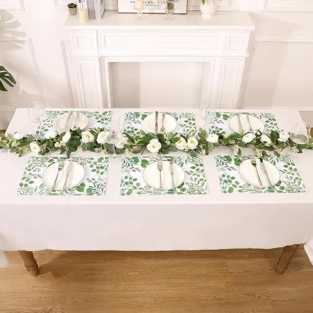Alt view image 4 of 7 - SHACOS 50 PCS Green Leaves Eucalyptus Paper Placemats 11x17 inch Disposable Paper Place Mats for Dinner Wedding Birthday Party Spring Summer Greenery Table Decoration