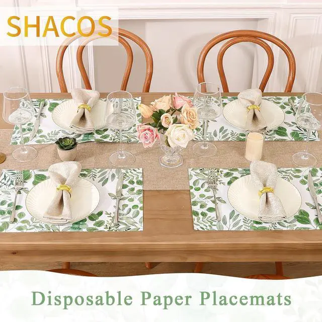 Alt view image 7 of 7 - SHACOS 50 PCS Green Leaves Eucalyptus Paper Placemats 11x17 inch Disposable Paper Place Mats for Dinner Wedding Birthday Party Spring Summer Greenery Table Decoration