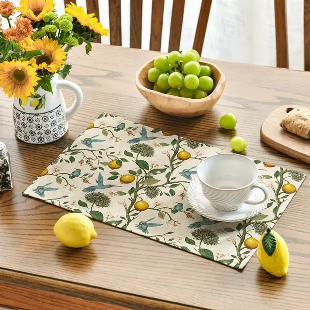 Alt view image 3 of 7 - Artoid Mode Brown Lemon Tree Bird Flower Summer Placemats Set of 4,12x18 Inch Seasonal Spring Table Mats for Party Kitchen Dining Decoration