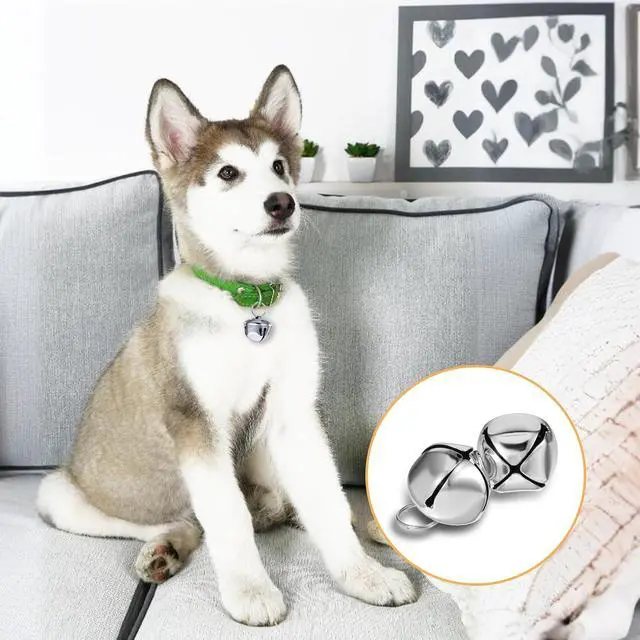 Alt view image 2 of 7 - Xthrotsenk 2 Pcs 1.18'' Large Dog Bells Silver Dog Collar Bell Collar Loud Bells Cat Bells Collar Handmade Metal Puppy Hanging Ring Bells with Ring Pet Pendant Accessories for Dog Cat Pet