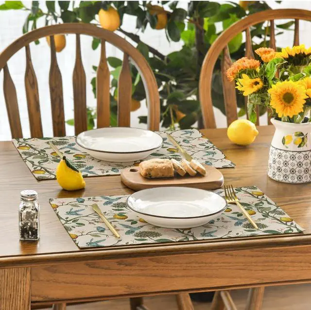 Alt view image 4 of 7 - Artoid Mode Brown Lemon Tree Bird Flower Summer Placemats Set of 4,12x18 Inch Seasonal Spring Table Mats for Party Kitchen Dining Decoration