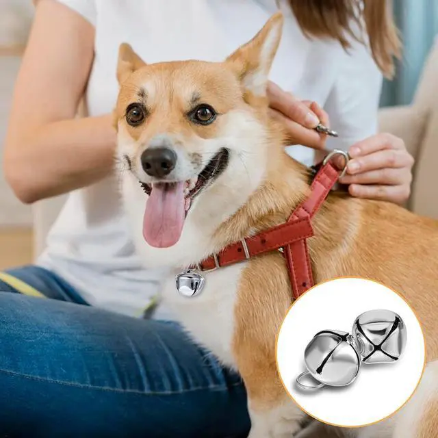 Alt view image 3 of 7 - Xthrotsenk 2 Pcs 1.18'' Large Dog Bells Silver Dog Collar Bell Collar Loud Bells Cat Bells Collar Handmade Metal Puppy Hanging Ring Bells with Ring Pet Pendant Accessories for Dog Cat Pet
