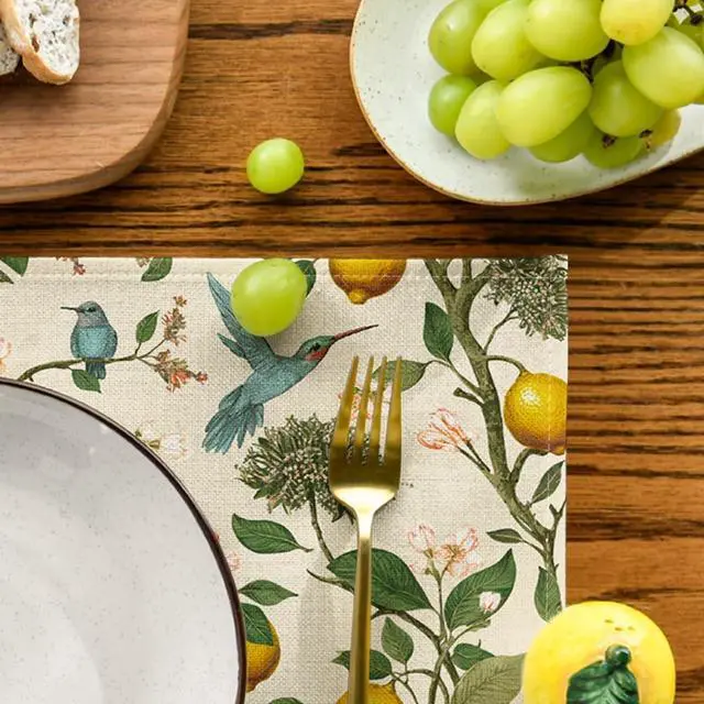 Alt view image 7 of 7 - Artoid Mode Brown Lemon Tree Bird Flower Summer Placemats Set of 4,12x18 Inch Seasonal Spring Table Mats for Party Kitchen Dining Decoration