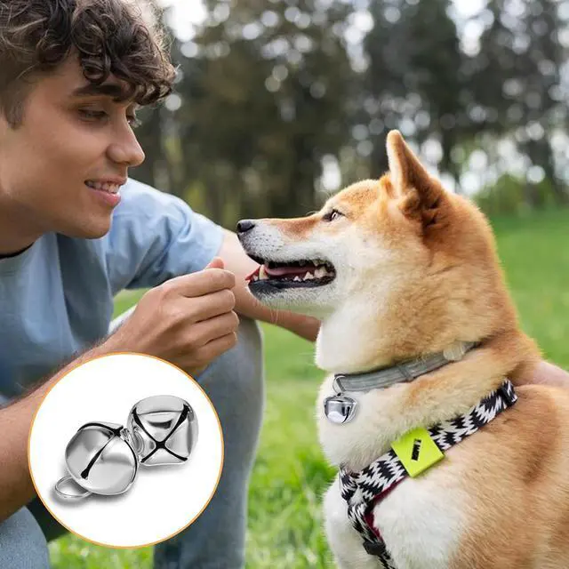 Alt view image 4 of 7 - Xthrotsenk 2 Pcs 1.18'' Large Dog Bells Silver Dog Collar Bell Collar Loud Bells Cat Bells Collar Handmade Metal Puppy Hanging Ring Bells with Ring Pet Pendant Accessories for Dog Cat Pet