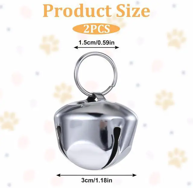 Alt view image 5 of 7 - Xthrotsenk 2 Pcs 1.18'' Large Dog Bells Silver Dog Collar Bell Collar Loud Bells Cat Bells Collar Handmade Metal Puppy Hanging Ring Bells with Ring Pet Pendant Accessories for Dog Cat Pet