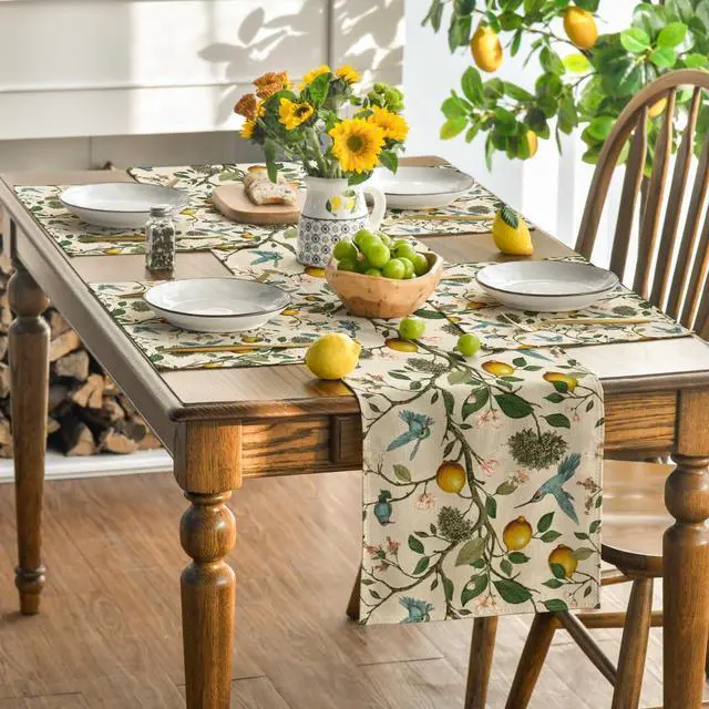 Alt view image 5 of 7 - Artoid Mode Brown Lemon Tree Bird Flower Summer Placemats Set of 4,12x18 Inch Seasonal Spring Table Mats for Party Kitchen Dining Decoration
