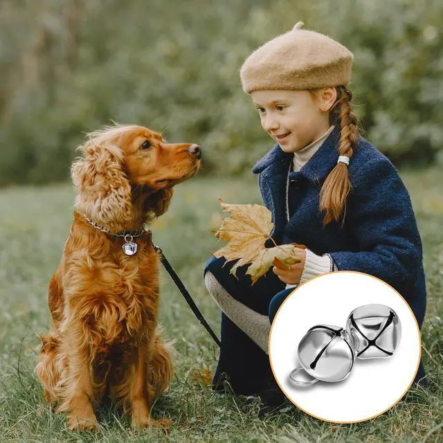 Alt view image 6 of 7 - Xthrotsenk 2 Pcs 1.18'' Large Dog Bells Silver Dog Collar Bell Collar Loud Bells Cat Bells Collar Handmade Metal Puppy Hanging Ring Bells with Ring Pet Pendant Accessories for Dog Cat Pet