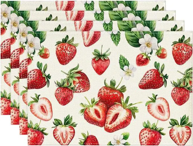 Main image of Artoid Mode Strawberry Fruit Summer Placemats Set of 4, 12x18 Inch Seasonal Spring Holiday Table Mats for Party Kitchen Dining Decoration