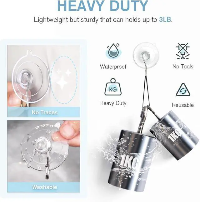 Alt view image 3 of 7 - VIS'V Suction Cup Hooks, Clear Suction Cups with Metal Hooks, Small, 12 Pcs | 1.77 Inch, Clear Invisible Design, Removable and Reusable, Fits for Smooth Flat Surfaces