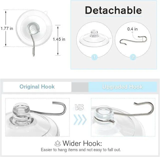 Alt view image 4 of 7 - VIS'V Suction Cup Hooks, Clear Suction Cups with Metal Hooks, Small, 12 Pcs | 1.77 Inch, Clear Invisible Design, Removable and Reusable, Fits for Smooth Flat Surfaces