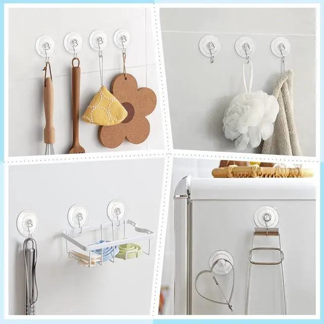 Alt view image 5 of 7 - VIS'V Suction Cup Hooks, Clear Suction Cups with Metal Hooks, Small, 12 Pcs | 1.77 Inch, Clear Invisible Design, Removable and Reusable, Fits for Smooth Flat Surfaces