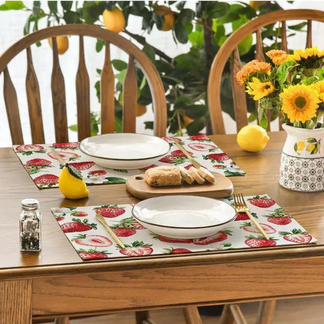 Alt view image 4 of 7 - Artoid Mode Strawberry Fruit Summer Placemats Set of 4, 12x18 Inch Seasonal Spring Holiday Table Mats for Party Kitchen Dining Decoration