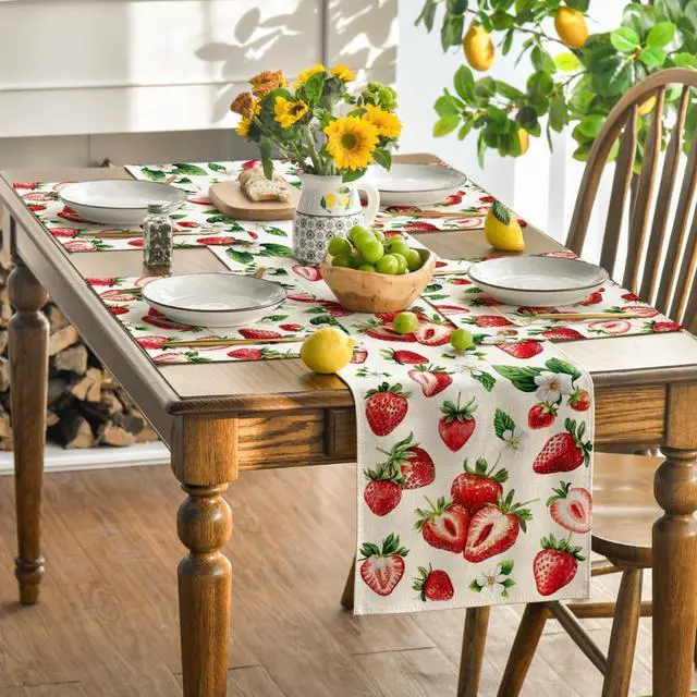 Alt view image 5 of 7 - Artoid Mode Strawberry Fruit Summer Placemats Set of 4, 12x18 Inch Seasonal Spring Holiday Table Mats for Party Kitchen Dining Decoration
