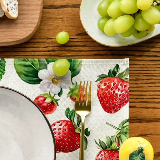 Alt view image 7 of 7 - Artoid Mode Strawberry Fruit Summer Placemats Set of 4, 12x18 Inch Seasonal Spring Holiday Table Mats for Party Kitchen Dining Decoration