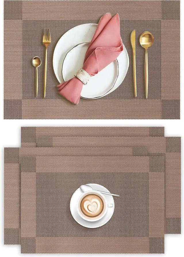 Main image of Aofmee Placemats Set of 4, Heat Resistant Place Mats, Washable Durable PVC Table Mats, Woven Vinyl Plastic Placemats for Dining Table, Non-Slip Stain Resistant Kitchen Table Placemats, Easy to Clean