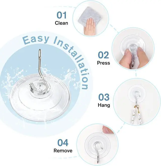Alt view image 7 of 7 - VIS'V Suction Cup Hooks, Clear Suction Cups with Metal Hooks, Small, 12 Pcs | 1.77 Inch, Clear Invisible Design, Removable and Reusable, Fits for Smooth Flat Surfaces