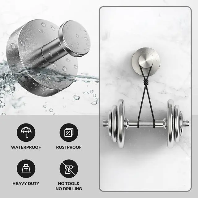 Alt view image 4 of 7 - Suction Cup Hooks for Shower, Heavy Duty No Drill Bathroom Hooks for Towels, Robes and Loofahs, Reusable Waterproof Hooks for Glass, Mirror and Tile, Brushed Nickel, 4 Pack