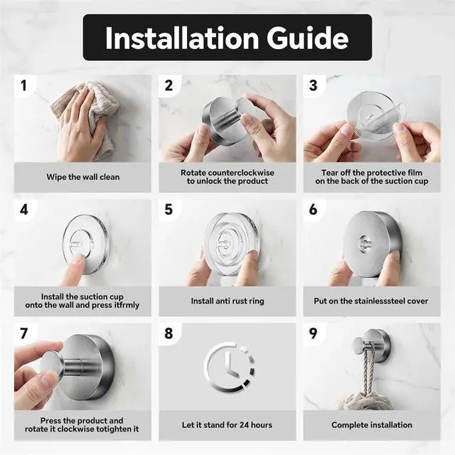 Alt view image 5 of 7 - Suction Cup Hooks for Shower, Heavy Duty No Drill Bathroom Hooks for Towels, Robes and Loofahs, Reusable Waterproof Hooks for Glass, Mirror and Tile, Brushed Nickel, 4 Pack