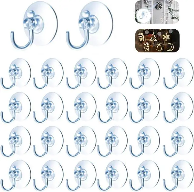 Main image of 20Pcs Small Suction Cups with Hooks - 1.2 inch Clear Plastic Sucker Hooks for Glass Window Wall, Utility Hooks for Door Bathroom Kitchen, Christmas Festivals Parties Theme Decoration