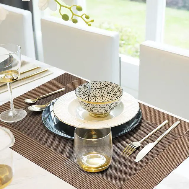 Alt view image 7 of 7 - Aofmee Placemats Set of 4, Heat Resistant Place Mats, Washable Durable PVC Table Mats, Woven Vinyl Plastic Placemats for Dining Table, Non-Slip Stain Resistant Kitchen Table Placemats, Easy to Clean