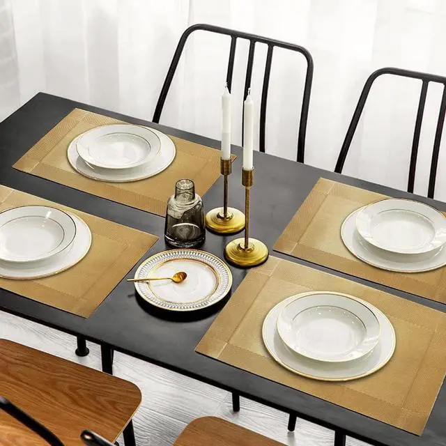 Alt view image 2 of 7 - Trophable Placemats Set of 6 Table Placemats Heat Resistant Woven Placemats | Washable PVC Place Mats Woven Vinyl Placemats Non-Slip Stain Resistant Kitchen Table Placemats Easy to Clean