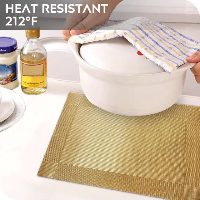 Alt view image 3 of 7 - Trophable Placemats Set of 6 Table Placemats Heat Resistant Woven Placemats | Washable PVC Place Mats Woven Vinyl Placemats Non-Slip Stain Resistant Kitchen Table Placemats Easy to Clean
