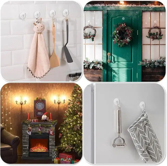 Alt view image 2 of 7 - 20Pcs Small Suction Cups with Hooks - 1.2 inch Clear Plastic Sucker Hooks for Glass Window Wall, Utility Hooks for Door Bathroom Kitchen, Christmas Festivals Parties Theme Decoration