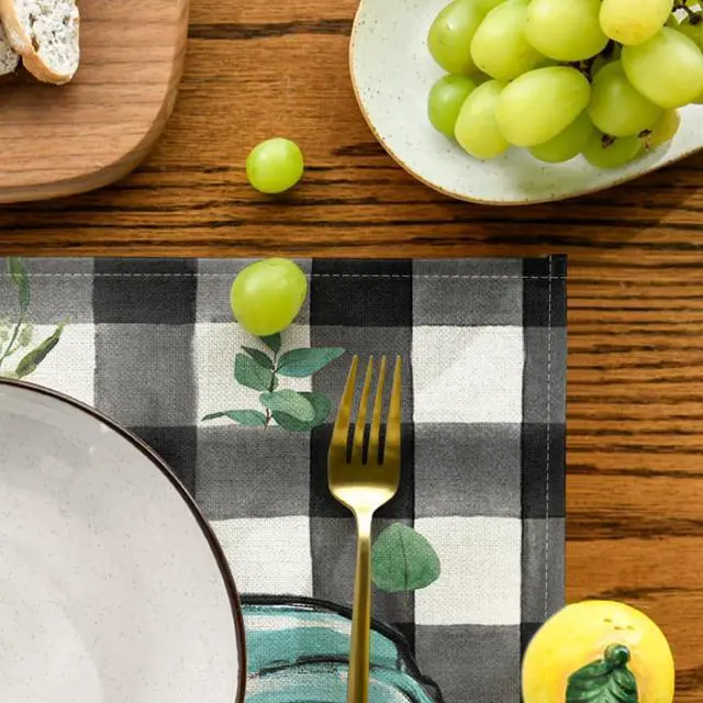 Alt view image 7 of 7 - Artoid Mode Black Buffalo Plaid Truck Eucalyptus Summer Placemats Set of 4, 12x18 Inch Spring Table Mats for Party Kitchen Dining Decoration