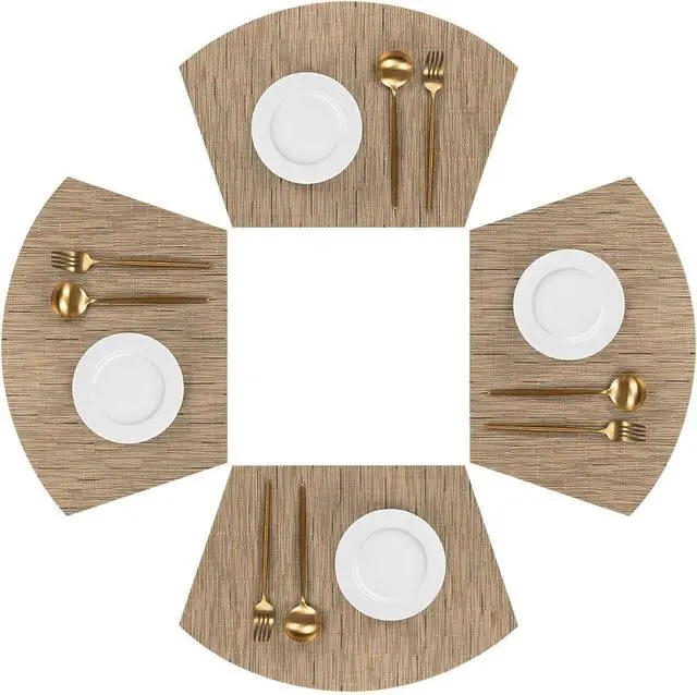 Main image of SHACOS Wedge Shape Placemats Set of 4 Woven Vinyl Placemat for Round Table | Curved Place Mats Washable Wipeable Non Slip Heat Resistant Kitchen Dining Table Mats Indoor Outdoor (4, Tan)