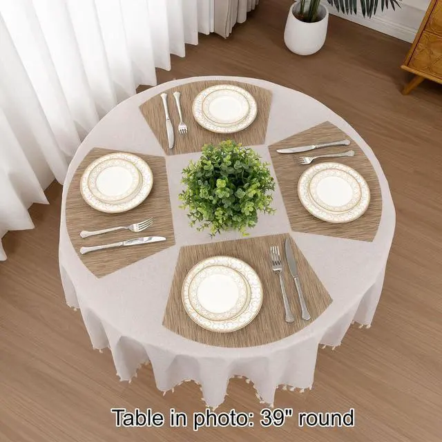 Alt view image 3 of 7 - SHACOS Wedge Shape Placemats Set of 4 Woven Vinyl Placemat for Round Table | Curved Place Mats Washable Wipeable Non Slip Heat Resistant Kitchen Dining Table Mats Indoor Outdoor (4, Tan)