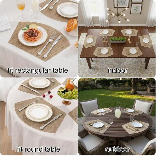 Alt view image 5 of 7 - SHACOS Wedge Shape Placemats Set of 4 Woven Vinyl Placemat for Round Table | Curved Place Mats Washable Wipeable Non Slip Heat Resistant Kitchen Dining Table Mats Indoor Outdoor (4, Tan)